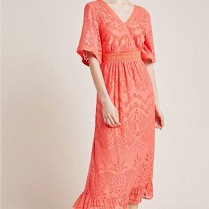 Farm Rio Devore Maxi Dress Anthropologie orange coral M